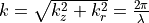 k=\sqrt{k_z^2+k_r^2}=\frac{2\pi}{\lambda}